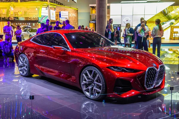 FRANKFURT, GERMANY - SEPT 2019: red BMW CONCEPT 4 M NEXT VISION electric coupe car, IAA International Motor Show Auto Exhibtion — Stock Photo, Image