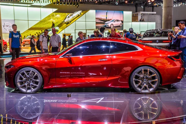 FRANKFURT, GERMANY - SEPT 2019: red BMW CONCEPT 4 M NEXT VISION electric coupe car, IAA International Motor Show Auto Exhibtion — Stock Photo, Image