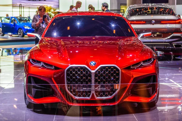 FRANKFURT, GERMANY - SEPT 2019: red BMW CONCEPT 4 M NEXT VISION electric coupe car, IAA International Motor Show Auto Exhibtion — Stock Photo, Image