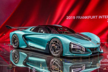 Frankfurt, Almanya - Eylül 2019: mavi masmavi Hongqi S9 - Çin'den 1400 hp ile elektrikli supercar, Iaa Uluslararası Motor Show Auto Exhibtion