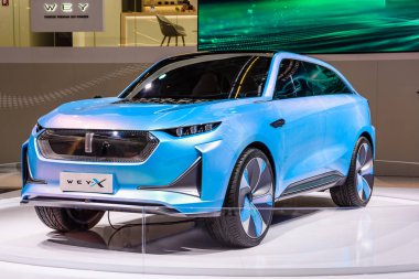 Frankfurt, Almanya - Eylül 2019: gökyüzü mavisi Great Wall Motors Wey-X Concept elektrikli Suv Otomobil, Iaa International Motor Show Auto Exhibtion