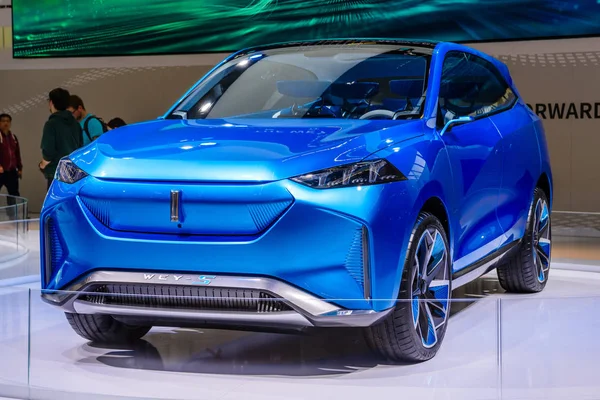 Frankfurt, Niemcy-wrzesień 2019: niebieski Great Wall Motors wey-S koncepcja elektryczny samochód SUV, IAA międzynarodowy Motor Pokaż Auto wystawanie — Zdjęcie stockowe