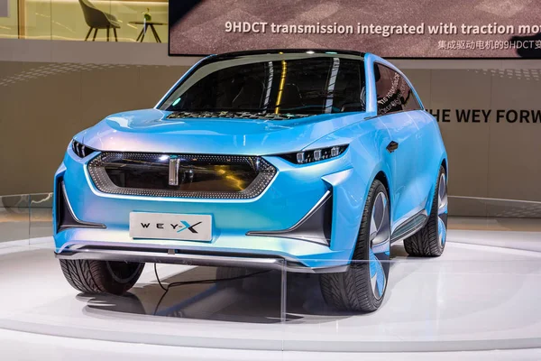 FRANCESCO, GERMANIA - SET 2019: celeste Great Wall Motors WEY-X Concept electric SUV Car, Salone Internazionale dell'Automobile IAA Auto Exhibtion — Foto Stock