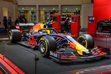 FRANKFURT, GERMANY - SEPT 2019: ASTON MARTIN FORMULA ONE 1 racing car, IAA International Motor Show Auto Exhibtion clipart