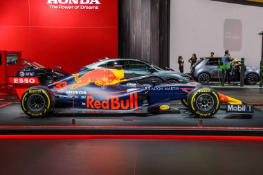 FRANKFURT, GERMANY - SEPT 2019: ASTON MARTIN FORMULA ONE 1 racing car, IAA International Motor Show Auto Exhibtion clipart