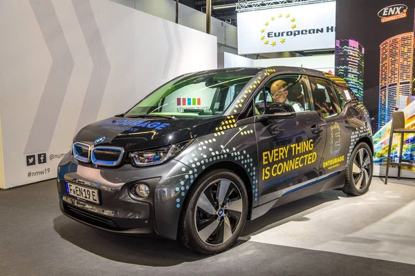 FRANKFURT, ALEMANIA - SEPTIEMBRE 2019: negro plateado BMW I3 eléctrico, IAA Salón Internacional del Automóvil Auto Exposición — Foto de Stock