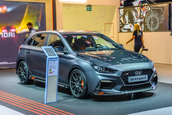 FRANKFURT, GERMANY - SEPT 2019: steel gray HYUNDAI I30 N PROJECT C hatchback, IAA International Motor Show Auto Exhibtion — Stock Photo, Image