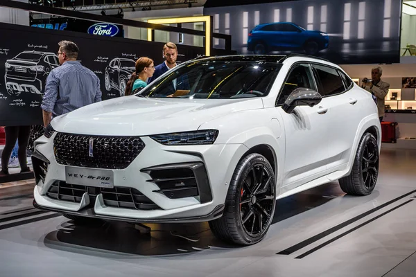 FRANKFURT, GERMANY - SEPT 2019: white Great Wall Motors WEY GT PRO Concept electric SUV Car, IAA International Motor Show Auto Exhibtion — Stock Photo, Image