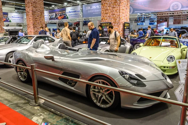 FRANKFURT, GERMANY - SEPT 2019: silver gray MERCEDES-BENZ McLaren STIRLING MOSS sport coupe 2009, IAA International Motor Show Auto Exhibtion — Stock Photo, Image