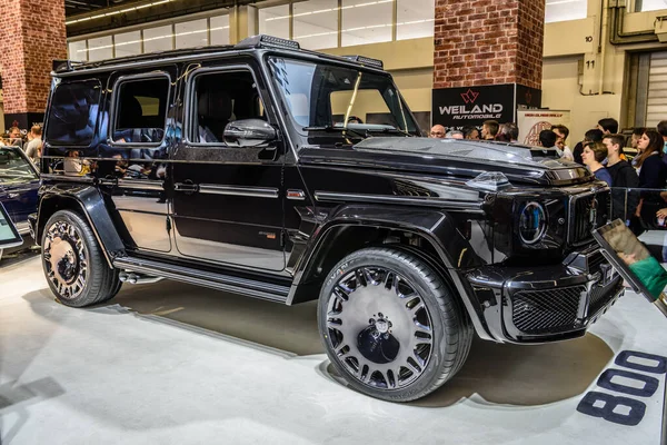 FRANKFURT, GERMANY - SEPT 2019: black MERCEDES-BENZ G Class BRABUS 850 Widestar W463 SUV, IAA International Motor Show Auto Exhibtion — Stock Photo, Image