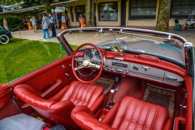 Baden Baden, Almanya - Temmuz 2019: Mercedes-Benz 190 Sl roadster Cabrio 1955 1963, Kurpark 'ta eski zaman buluşması