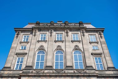 low angle view of historical Christiansborg Palace and clear blue sky, copenhagen, denmark clipart