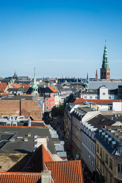 beautiful cityscape of Copenhagen with spire of City Hall
