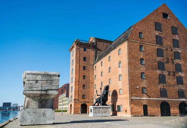 Estatua Histórica Pavimento Cerca Edificios Calle Vacía Copenhagen Denmark — Foto de Stock