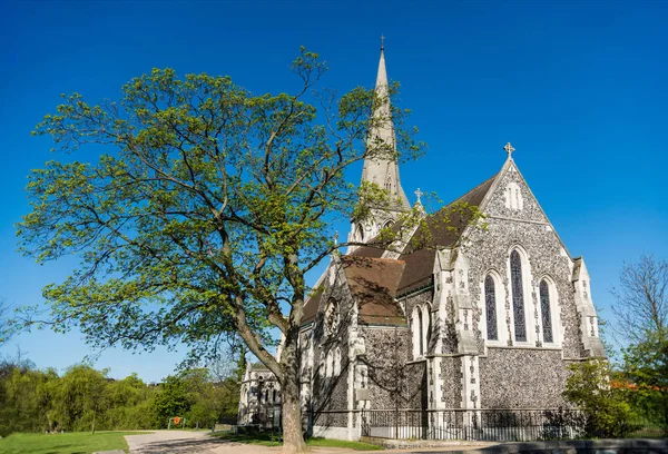 Bela Famosa Igreja Albans Contra Céu Azul Copenhagen Denmark — Fotografia de Stock