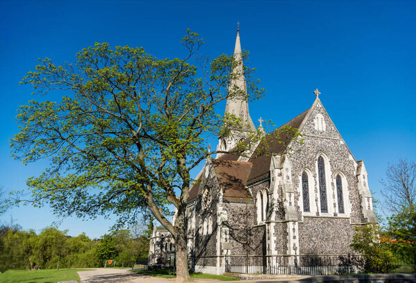 beautiful famous St. Albans Church against blue sky in copenhagen, denmark