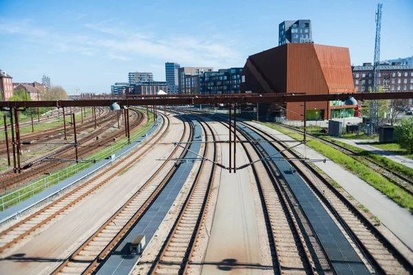 Vista Ángulo Alto Ferrocarril Estación Tren Copenhagen Denmark — Foto de Stock