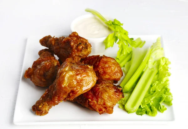 Fried Chicken Drumsticks Vegetables — Stock Photo, Image