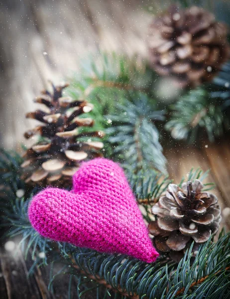 Decoración Navidad Con Corazón Ganchillo — Foto de Stock