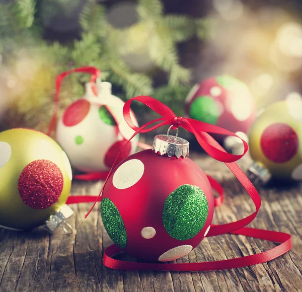 Christmas Ball Wooden Background — Stock Photo, Image