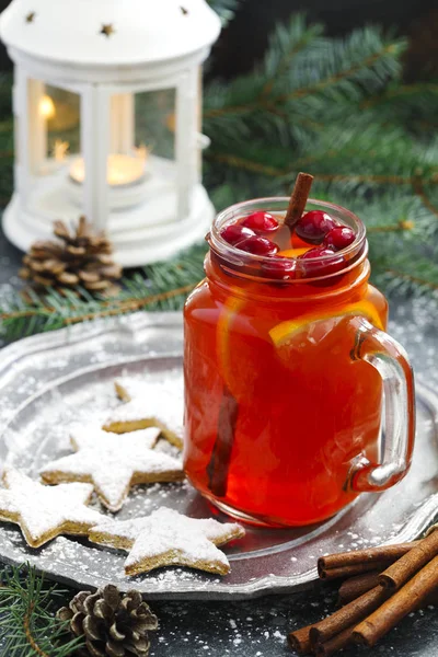 Natal Quente Cranberry Laranja Chá Biscoitos — Fotografia de Stock