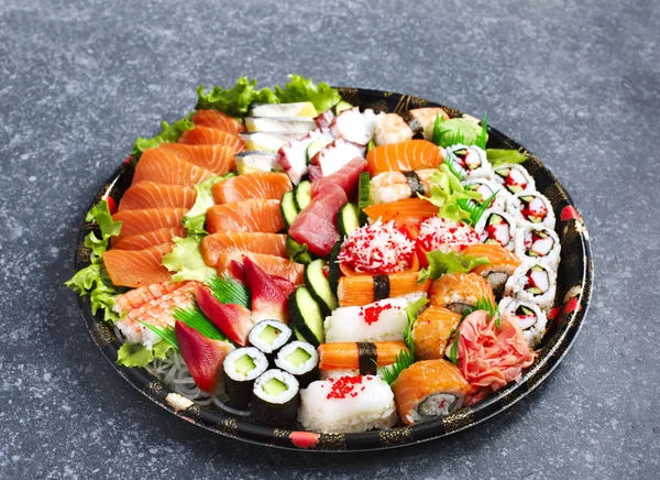 Sushi Set Různé Sashimi Sushi Rohlíky — Stock fotografie