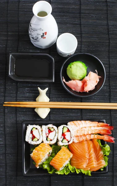 Sushi Set Různé Sashimi Sushi Rohlíky Pohled Shora — Stock fotografie