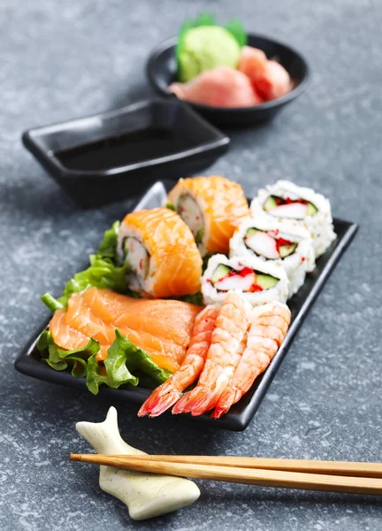 Sushi Set Různé Sashimi Sushi Rohlíky — Stock fotografie