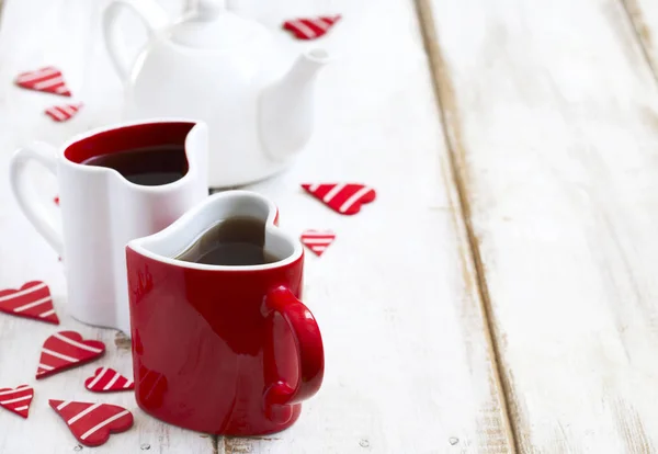 Two Heart Shaped Cups Tea — Stock Photo, Image