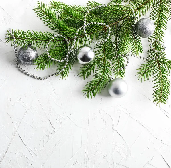 Christmas Holiday Bakgrund Med Fir Grenar Och Ornament Vinter Semester — Stockfoto