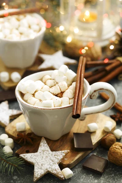 Cioccolatini Caldi Con Marshmallow Biscotti Natale — Foto Stock