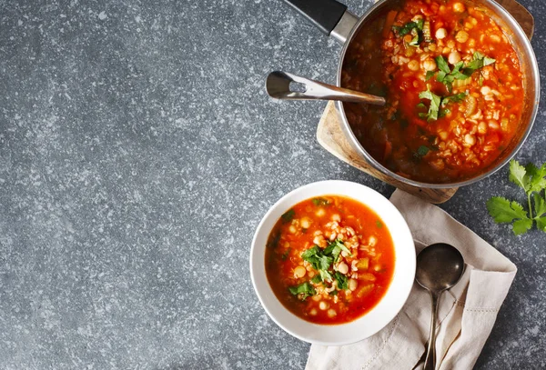 Sopa Marroquí Con Garbanzos Espacio Para Copiar Vista Superior —  Fotos de Stock