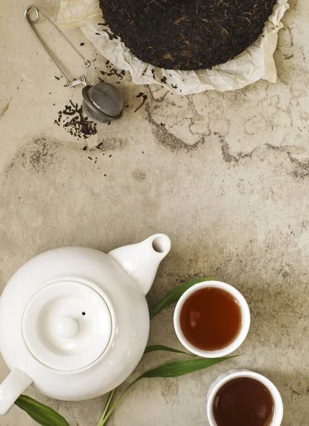 Chinese Thee Erh Puerh Thee Cake Bovenaanzicht Kopiëren Ruimte — Stockfoto