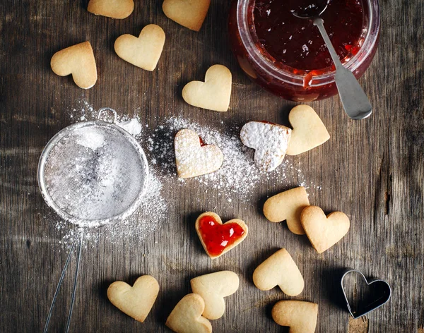 Cookies Forma Coração Para Dia Dos Namorados Vista Superior — Fotografia de Stock