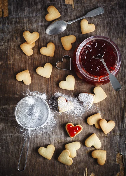 Cookies Forma Coração Para Dia Dos Namorados Vista Superior — Fotografia de Stock