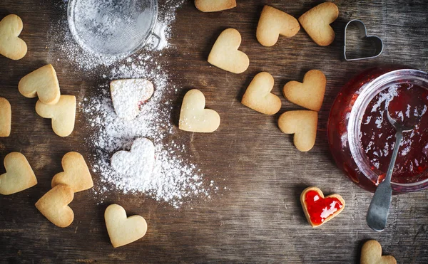 Cookies Forma Coração Para Dia Dos Namorados Vista Superior Espaço — Fotografia de Stock