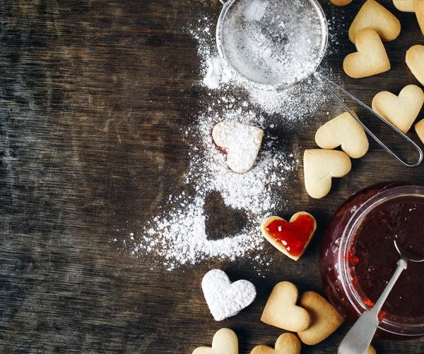Herzförmige Kekse Für Valentinstag Draufsicht Kopierraum — Stockfoto