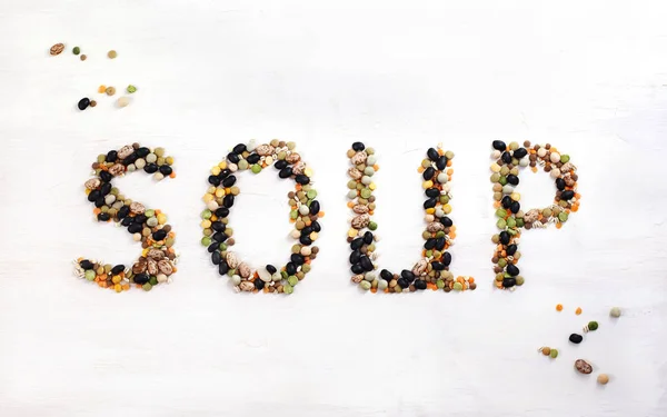 Soup. Text Soup made from various legumes. Food concept design. — Stock Image Soup. Text Soup made from various legumes. Food concept design. Royalty Free Stock Photos