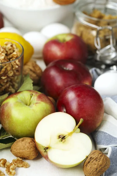 Ingredients for baking apple and nuts pie — Stock Photo, Image