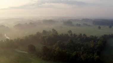 Yazın sel ovasında puslu sabah atmosferi.