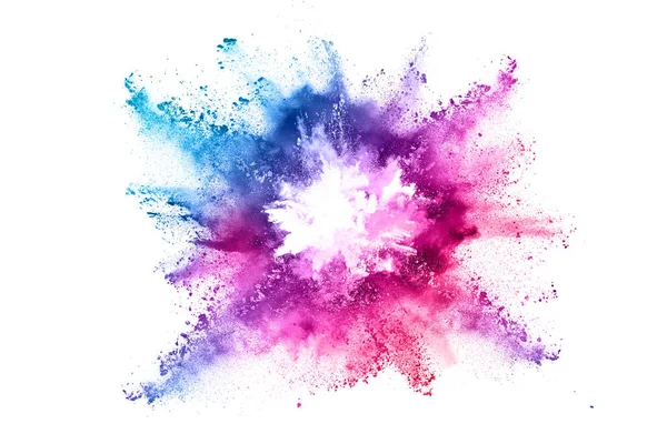Soyut barut sıçramış arka plan. Beyaz arka planda renkli barut patlaması. Renkli bulut. Renkli toz patlar. Boya Holi.