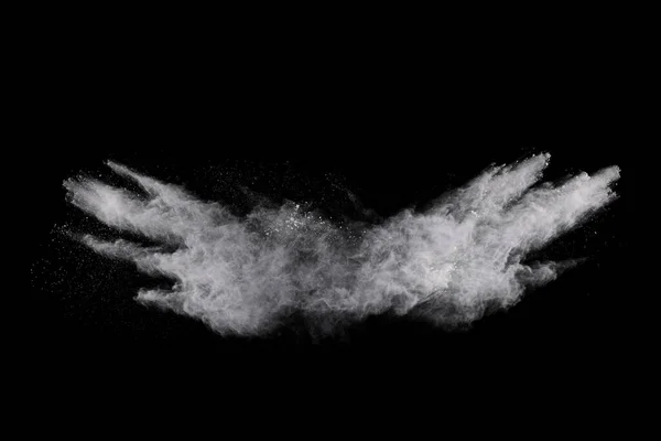 Eksplozja Białego Proszku Czarnym Tle Kolorowa Chmura Kolorowy Pył Eksploduje — Zdjęcie stockowe
