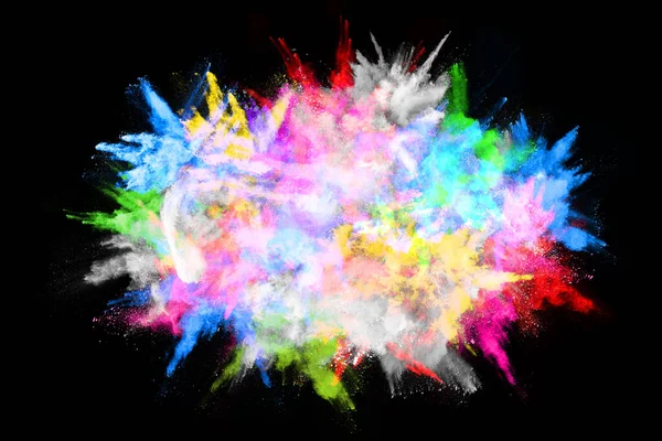 Abstract Gekleurde Stof Explosie Een Zwarte Achtergrond Abstract Poeder Splatted — Stockfoto