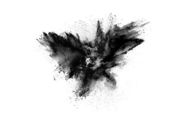 白色背景上的炭粉颗粒 白色背景上撒布的抽象粉末 黑色粉末爆炸或抛出黑色粉末的冻结运动 — 图库照片
