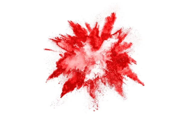 Freeze Motion Red Powder Exploding Isolated White Background Abstract Design — Stock Photo, Image