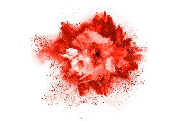 Freeze Motion Red Powder Exploding Isolated White Background Abstract Design — Stock Photo, Image