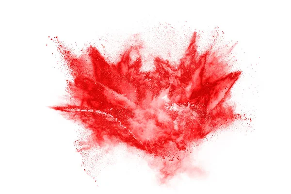 Freeze Motion Red Powder Exploding Isolated White Background Abstract Design — Stock Photo, Image