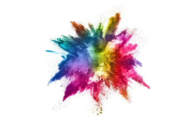 Soyut barut sıçramış arka plan. Beyaz arka planda renkli barut patlaması. Renkli bulut. Renkli toz patlar. Boya Holi.