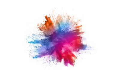 Beyaz arka planda kahverengi renkli toz patlaması. Renkli bulut. Renkli toz patlar. Boya Holi.