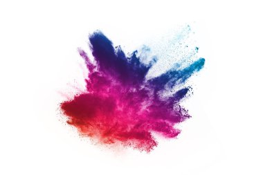 Beyaz arka planda kahverengi renkli toz patlaması. Renkli bulut. Renkli toz patlar. Boya Holi.
